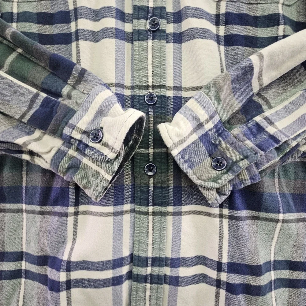 Vintage 90s L.L. Bean Flannel Shirt Mens XL Heavy Cotton Green Blue Tartan Plaid